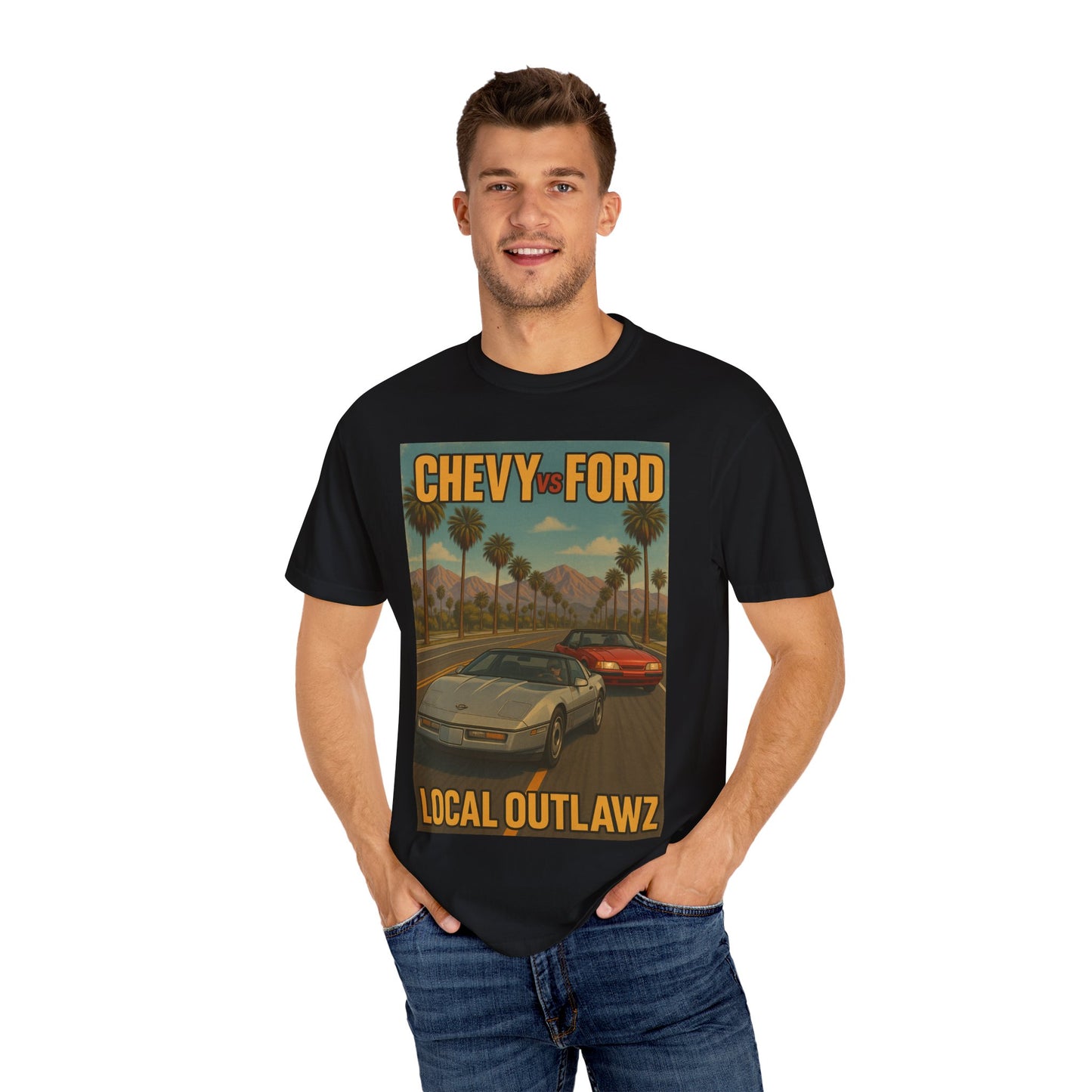 Cool Vintage Car T-Shirt, Chevy vs Ford Tee, Automotive Gift, Unisex Graphic Tee, Car Lovers Apparel, Retro Shirt, Local Outlawz