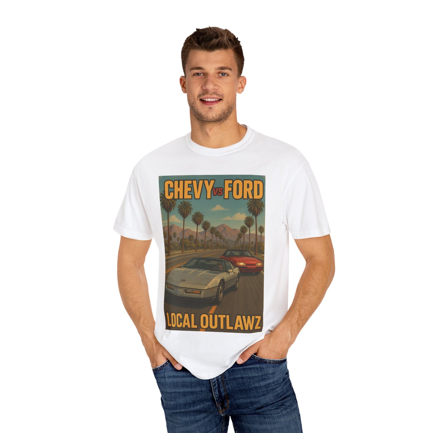Cool Vintage Car T-Shirt, Chevy vs Ford Tee, Automotive Gift, Unisex Graphic Tee, Car Lovers Apparel, Retro Shirt, Local Outlawz