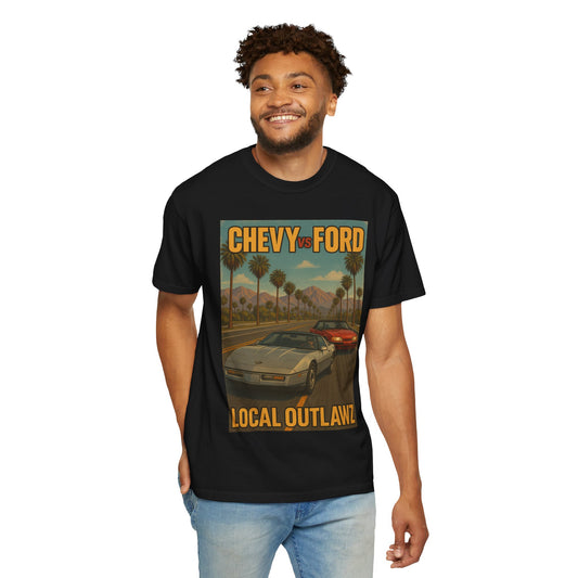 Cool Vintage Car T-Shirt, Chevy vs Ford Tee, Automotive Gift, Unisex Graphic Tee, Car Lovers Apparel, Retro Shirt, Local Outlawz